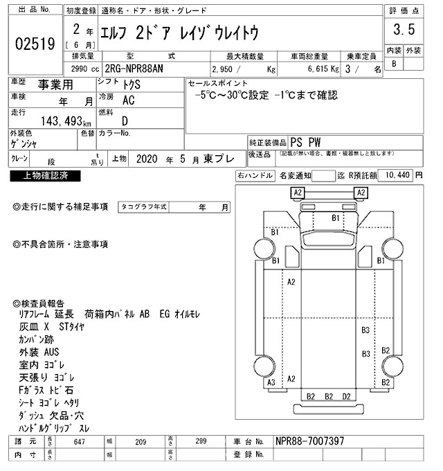 Аукционный лист ISUZU ELF 2020