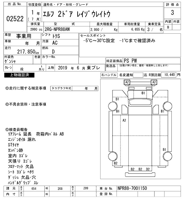 Аукционный лист ISUZU ELF 2019
