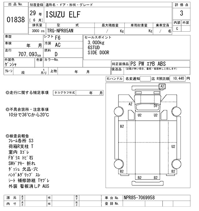 Аукционный лист ISUZU ELF 2017