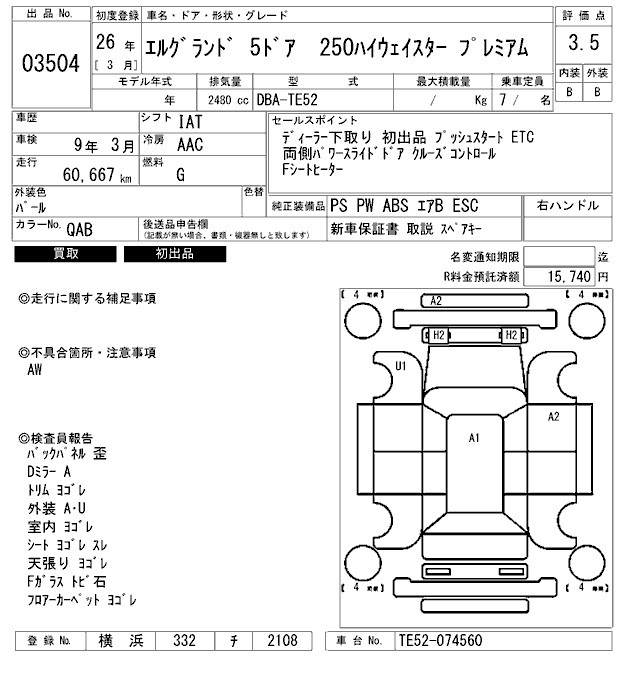 Аукционный лист NISSAN ELGRAND 2014