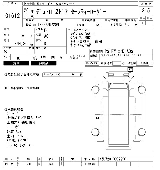 Аукционный лист HINO DUTRO 2014