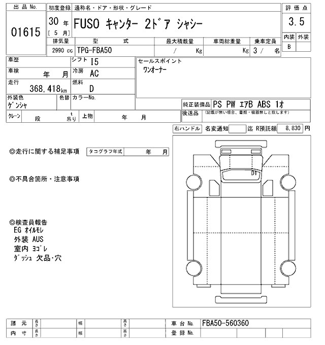 Аукционный лист MITSUBISHI CANTER 2018