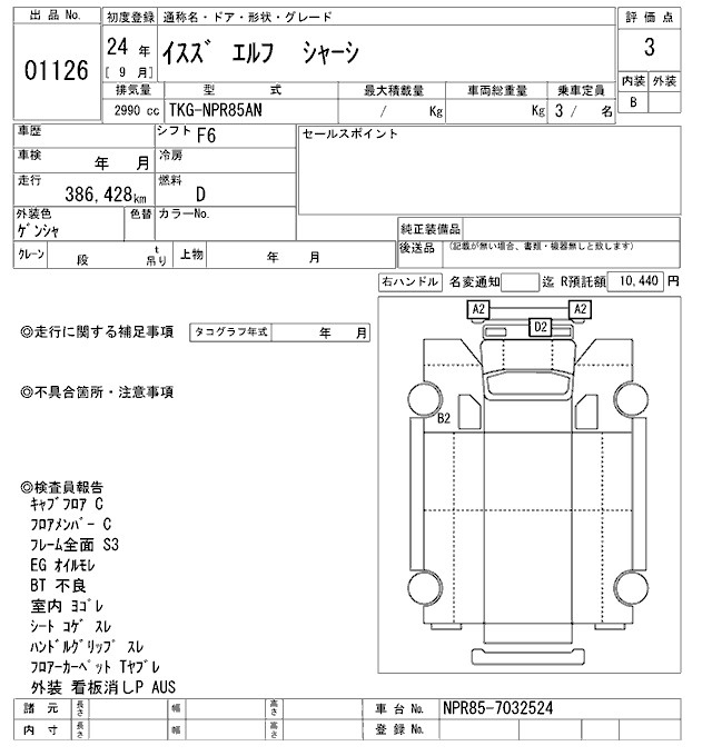 Аукционный лист ISUZU ELF 2012