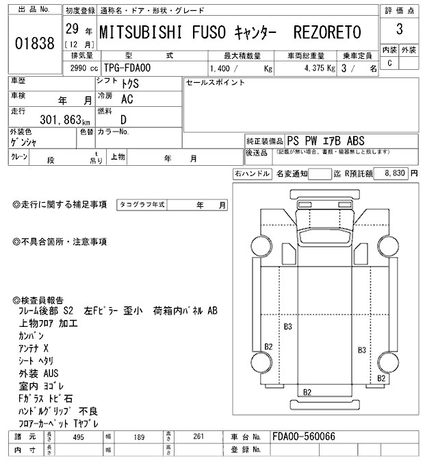 Аукционный лист MITSUBISHI CANTER 2017