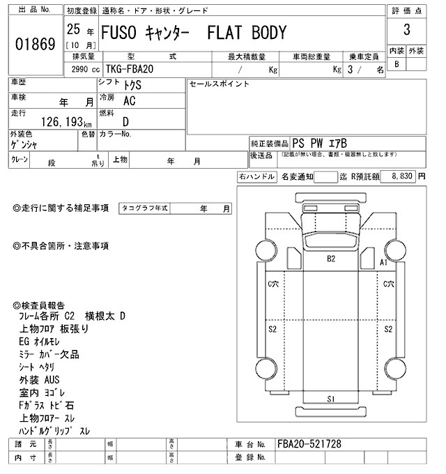 Аукционный лист MITSUBISHI CANTER 2013