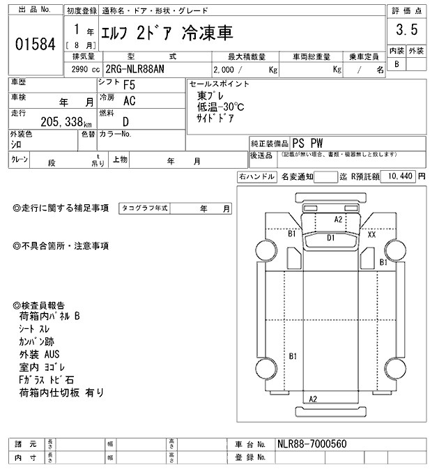 Аукционный лист ISUZU ELF 2019