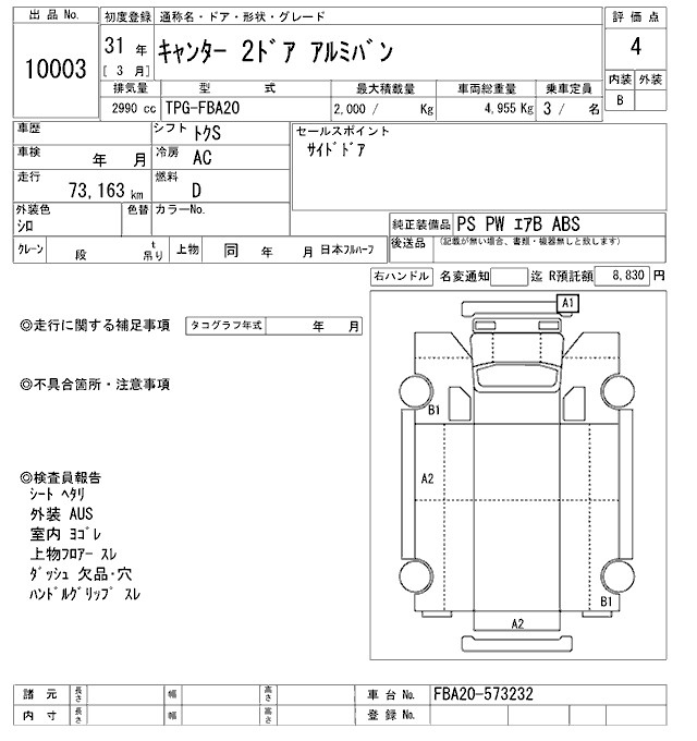 Аукционный лист MITSUBISHI CANTER 2019