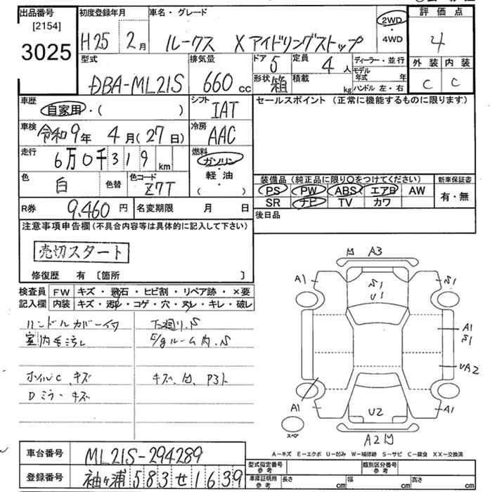 Аукционный лист NISSAN ROOX 2013
