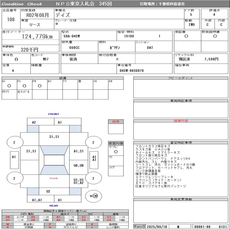 Аукционный лист NISSAN DAYZ 2020