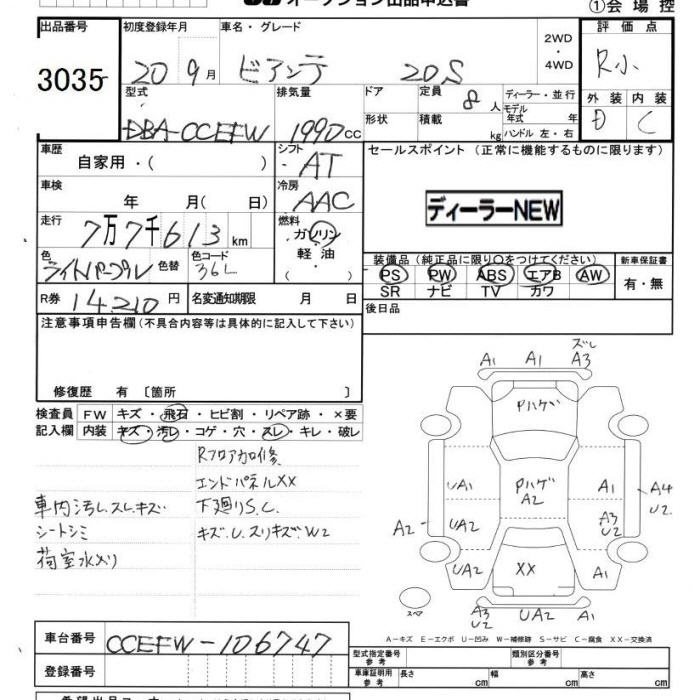 Аукционный лист MAZDA BIANTE 2008