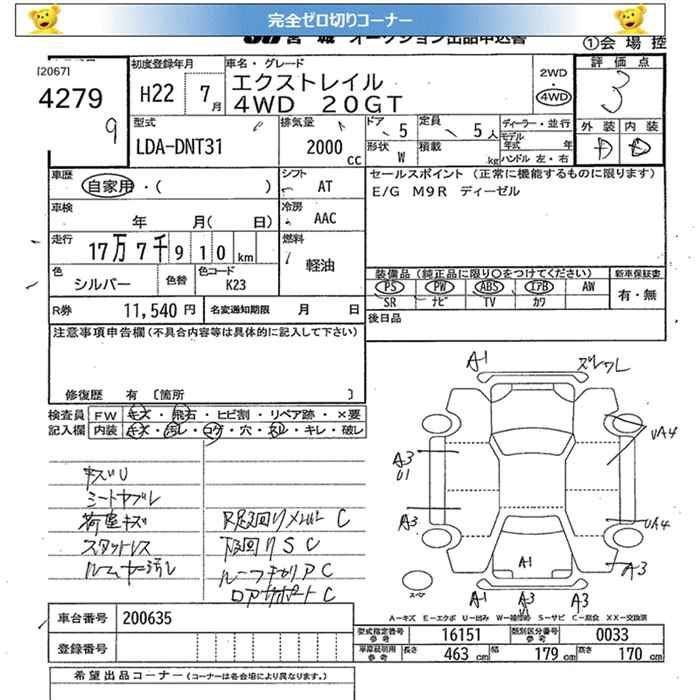 Аукционный лист NISSAN X-TRAIL 2010