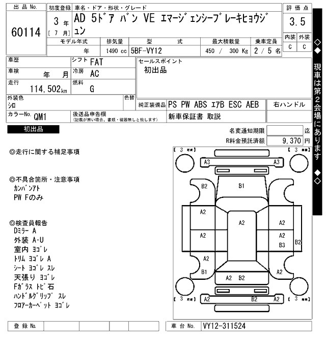 Аукционный лист NISSAN AD 2021