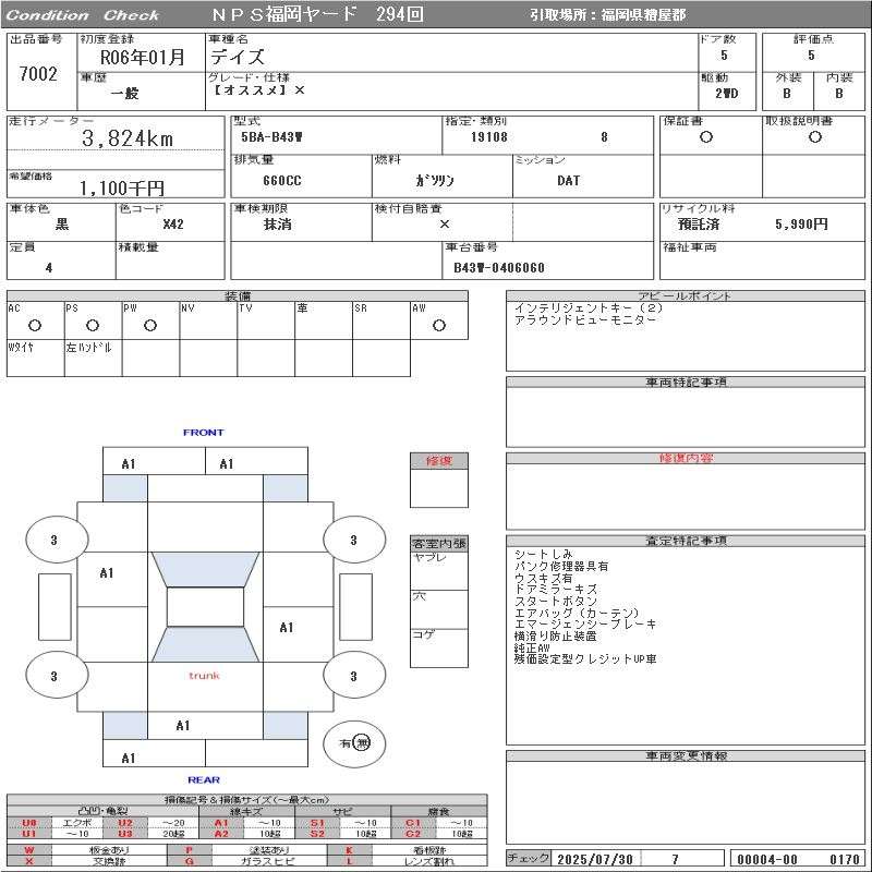 Аукционный лист NISSAN DAYZ 2024