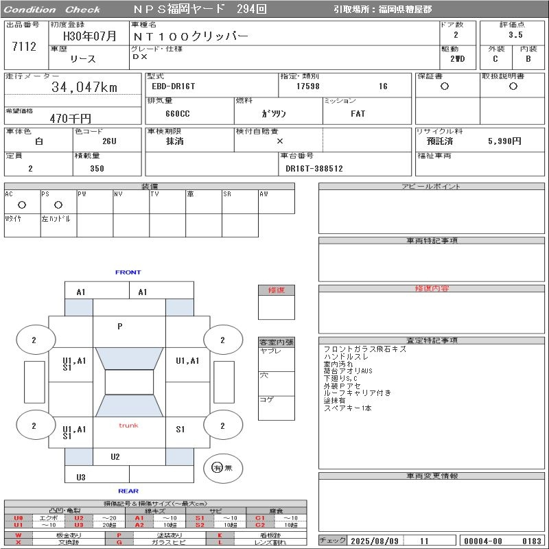 Аукционный лист NISSAN CLIPPER TRUCK 2018