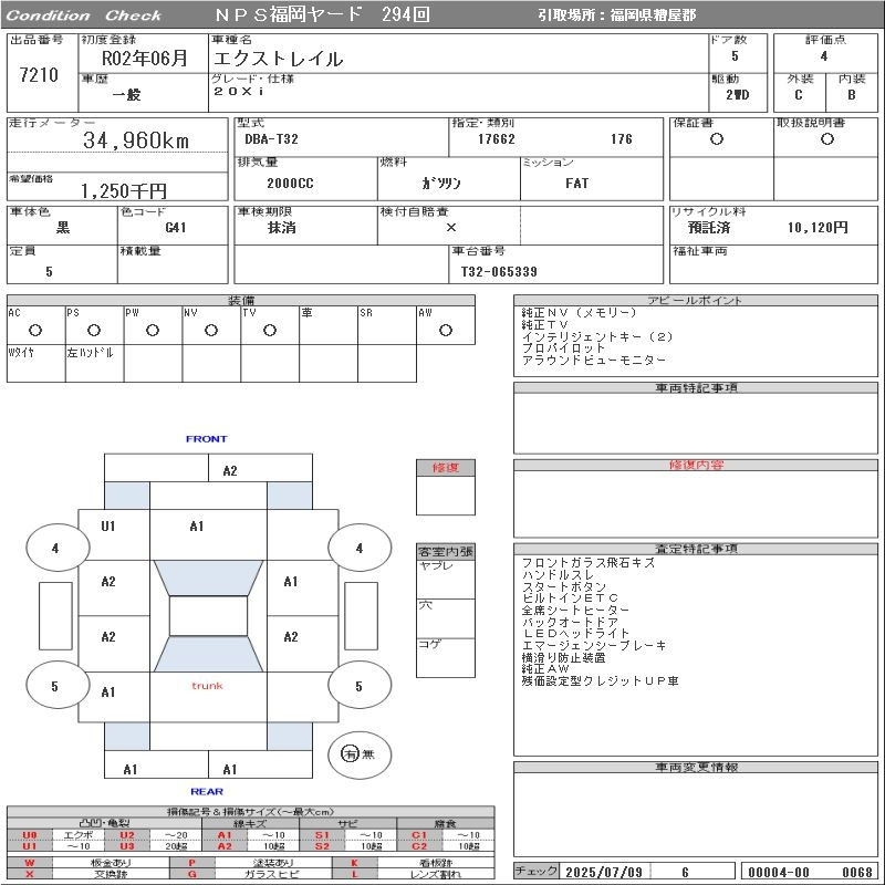 Аукционный лист NISSAN X-TRAIL 2020
