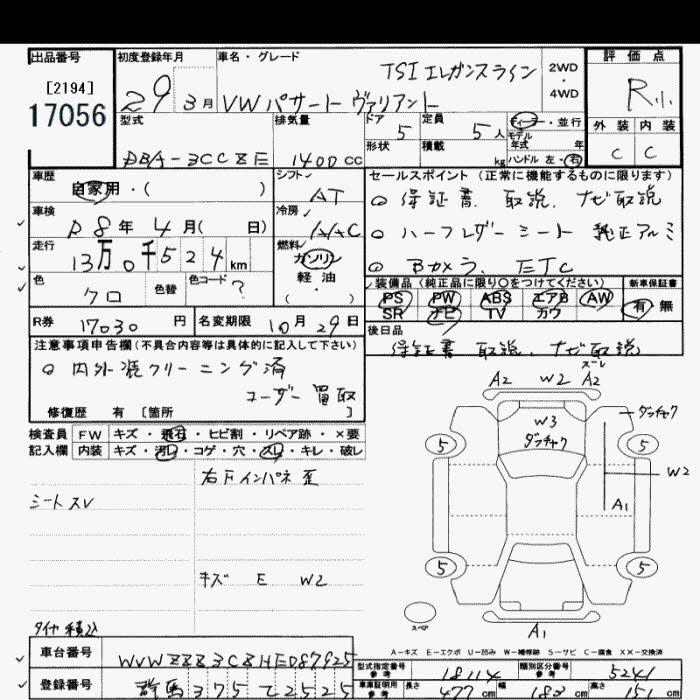 Аукционный лист VOLKSWAGEN PASSAT VARIANT 2017