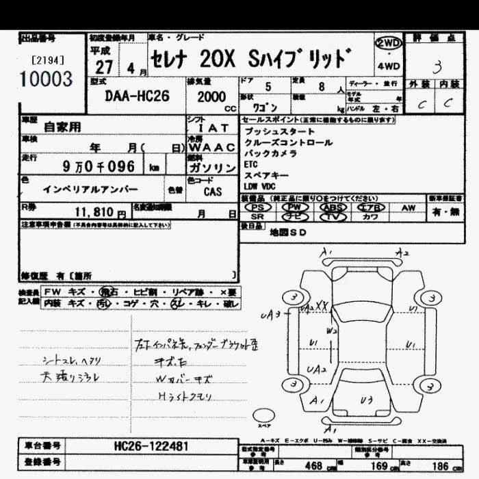 Аукционный лист NISSAN SERENA 2015