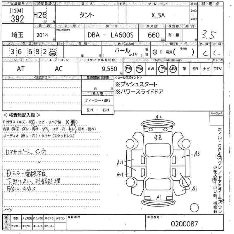 Аукционный лист DAIHATSU TANTO 2014