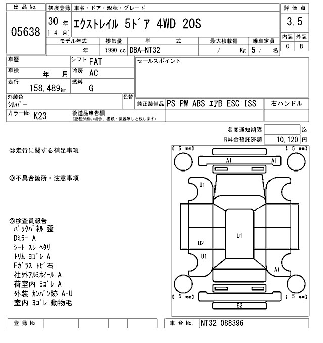Аукционный лист NISSAN X-TRAIL 2018