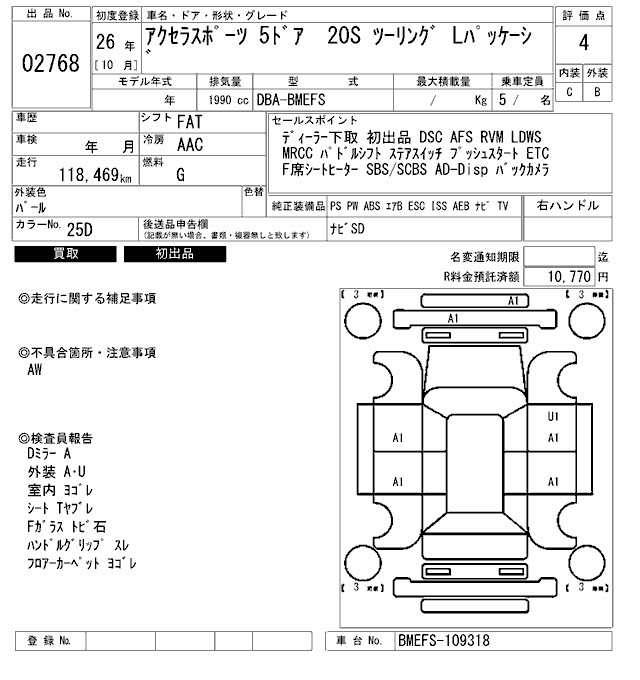 Аукционный лист MAZDA AXELA 2014