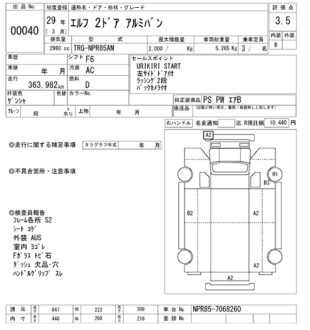 Аукционный лист ISUZU ELF 2017