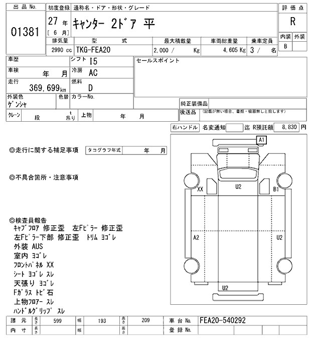 Аукционный лист MITSUBISHI CANTER 2015
