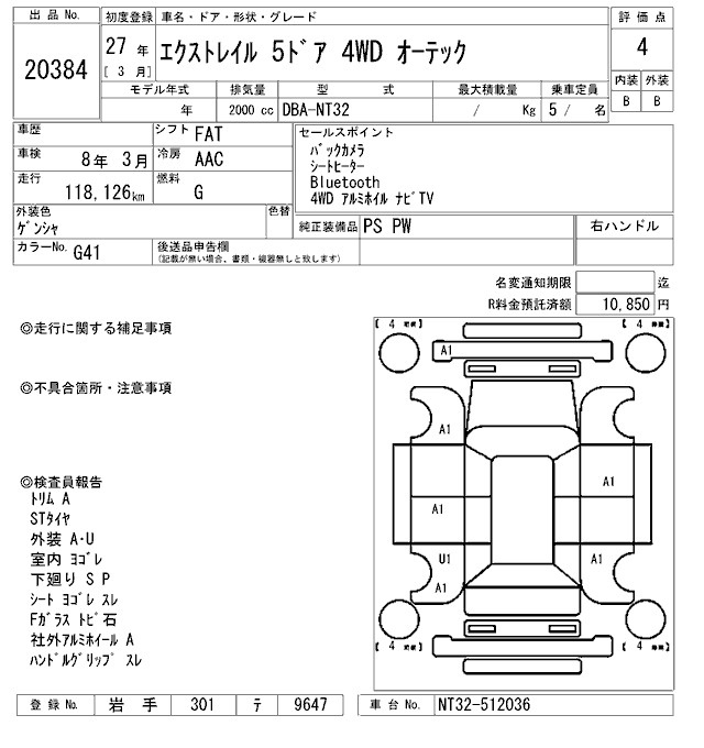 Аукционный лист NISSAN X-TRAIL 2015