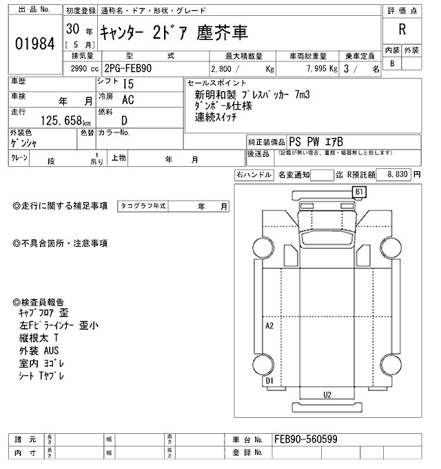 Аукционный лист MITSUBISHI CANTER 2018