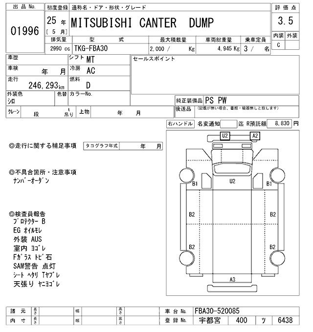Аукционный лист MITSUBISHI CANTER 2013