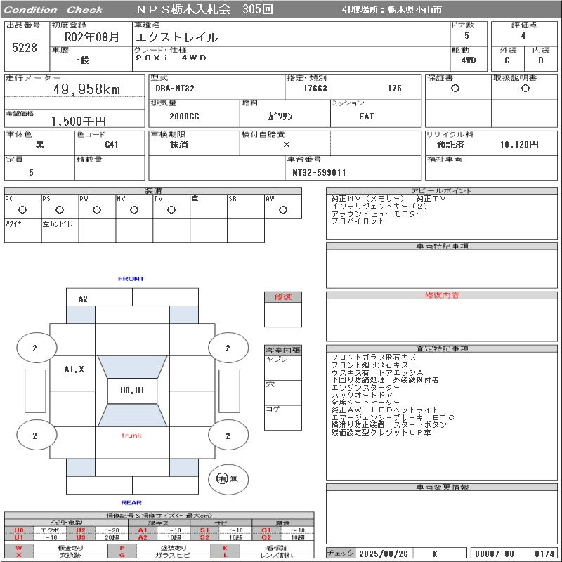 Аукционный лист NISSAN X-TRAIL 2020