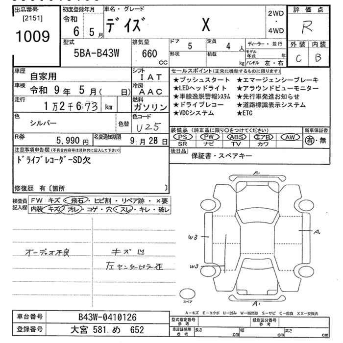 Аукционный лист NISSAN DAYZ 2024