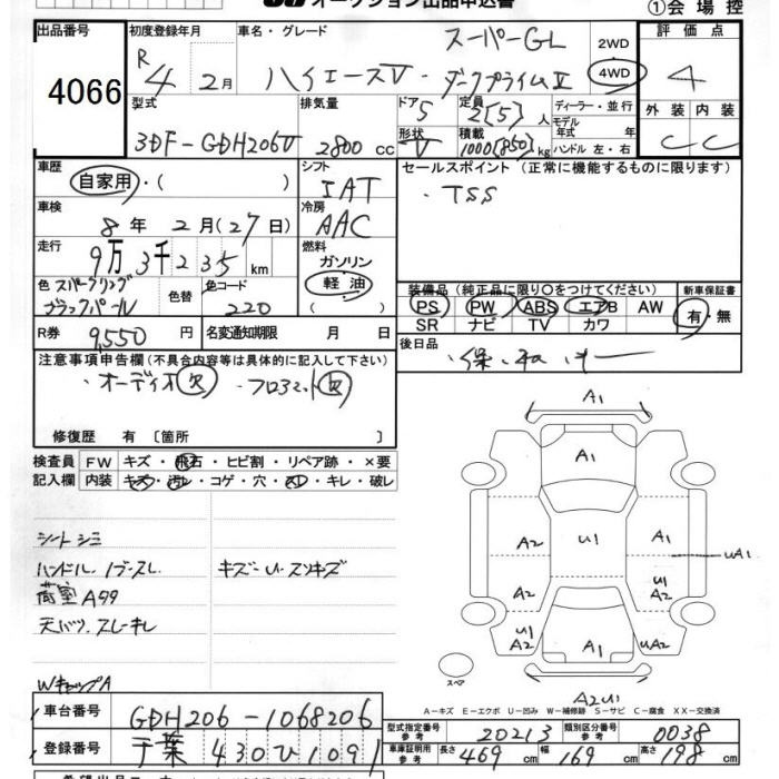 Аукционный лист TOYOTA HIACE VAN 2022