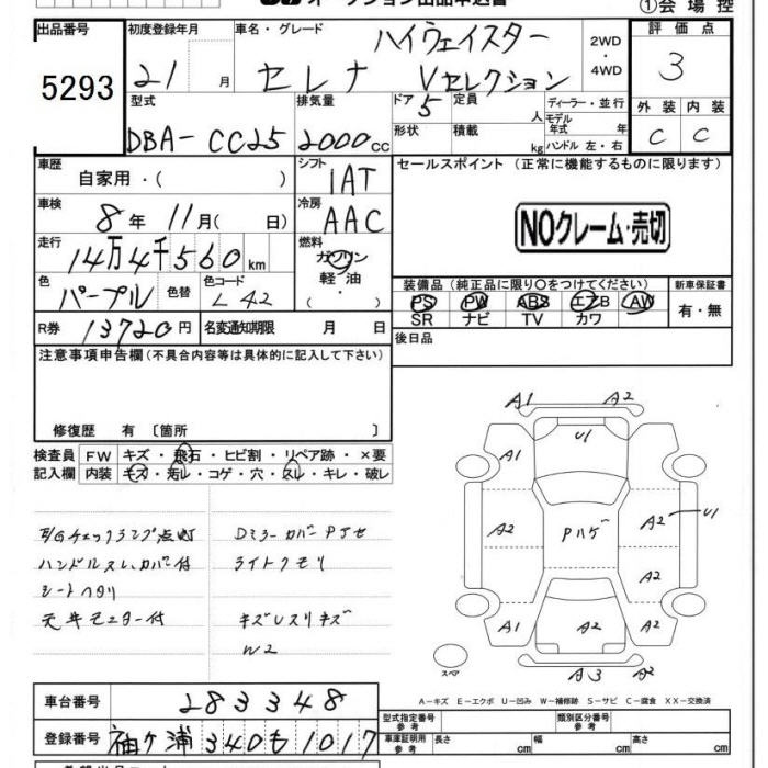 Аукционный лист NISSAN SERENA 2009