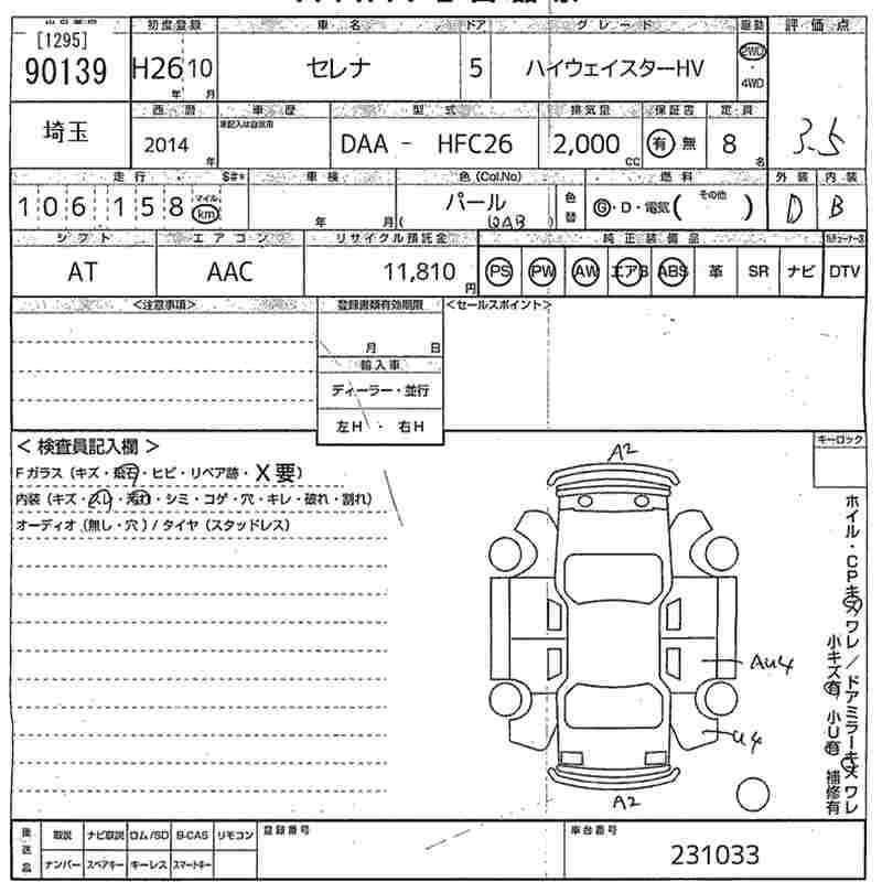 Аукционный лист NISSAN SERENA 2014