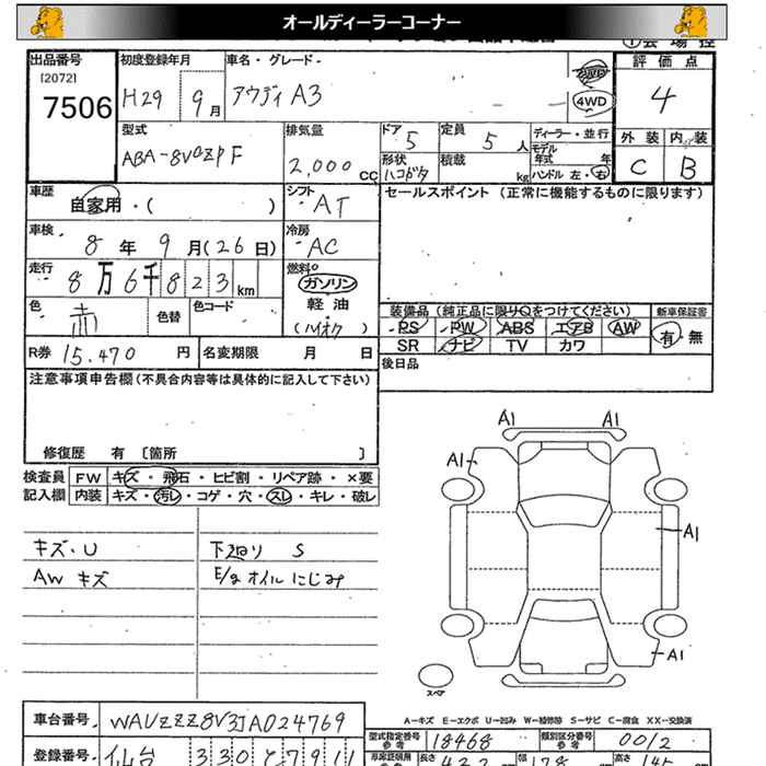 Аукционный лист AUDI A3 2017
