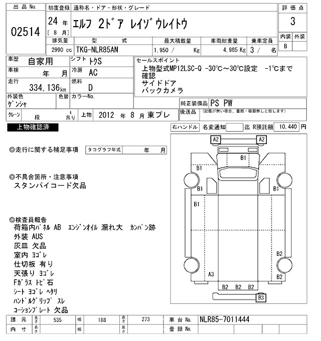 Аукционный лист ISUZU ELF 2012