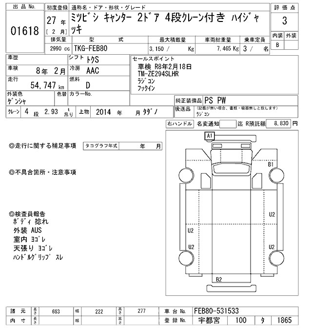 Аукционный лист MITSUBISHI CANTER 2015