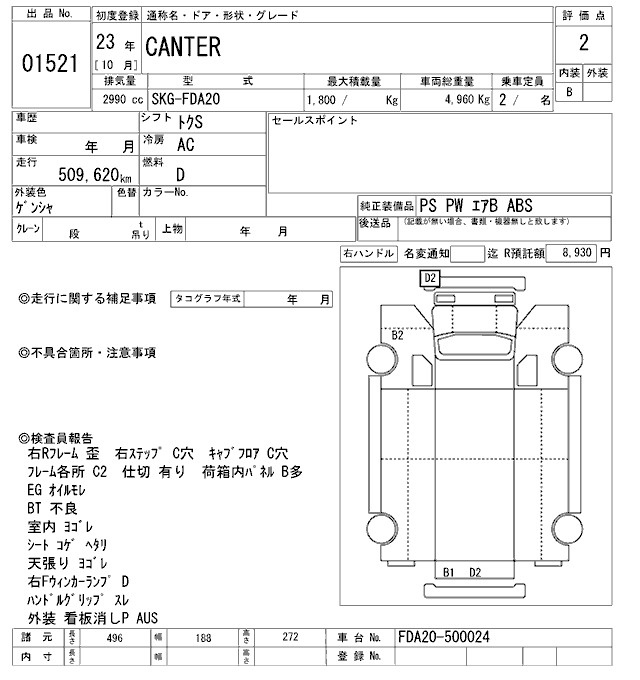 Аукционный лист MITSUBISHI CANTER 2011