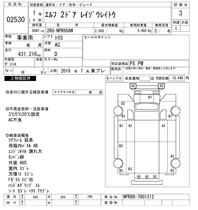 Аукционный лист ISUZU ELF 2019