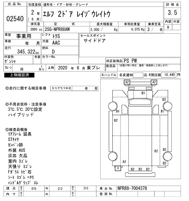 Аукционный лист ISUZU ELF 2020