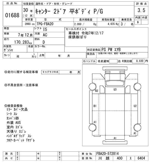 Аукционный лист MITSUBISHI CANTER 2018