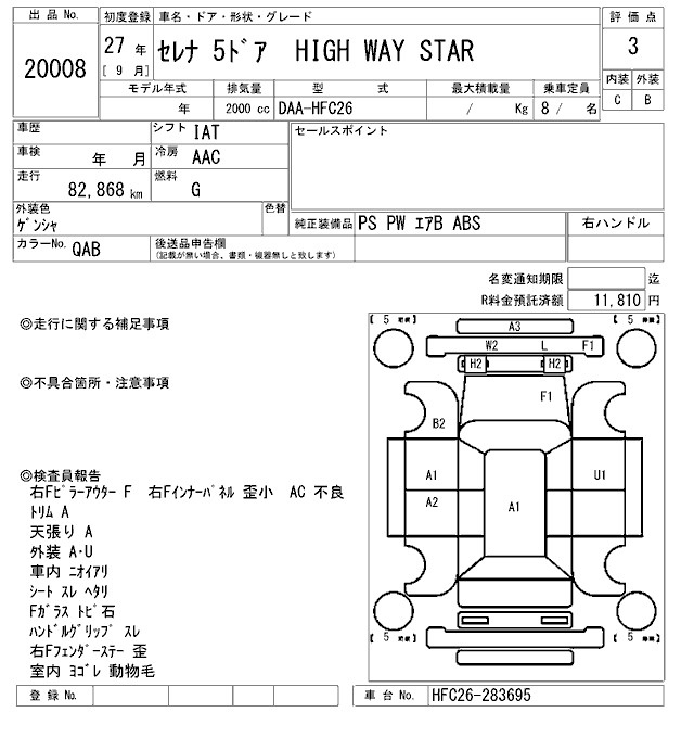 Аукционный лист NISSAN SERENA 2015