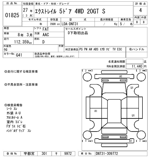 Аукционный лист NISSAN X-TRAIL 2015