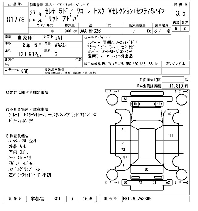 Аукционный лист NISSAN SERENA 2015