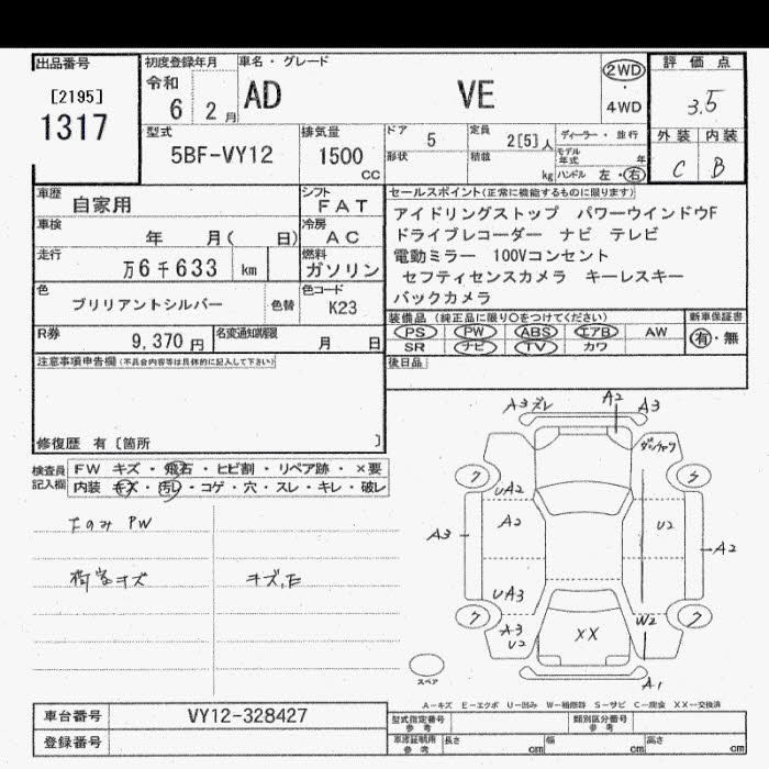 Аукционный лист NISSAN AD 2024