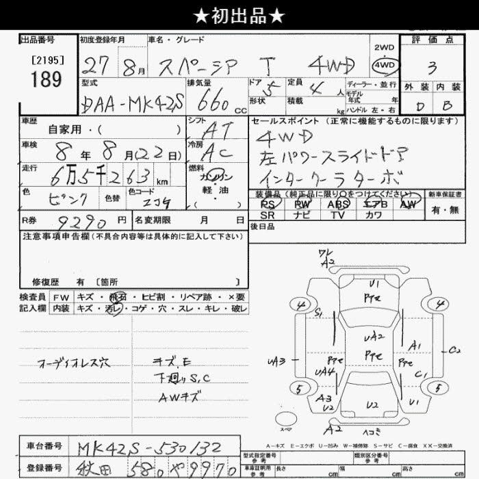 Аукционный лист SUZUKI SPACIA 2015