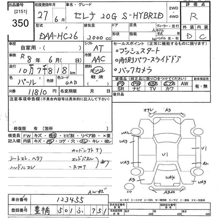 Аукционный лист NISSAN SERENA 2015