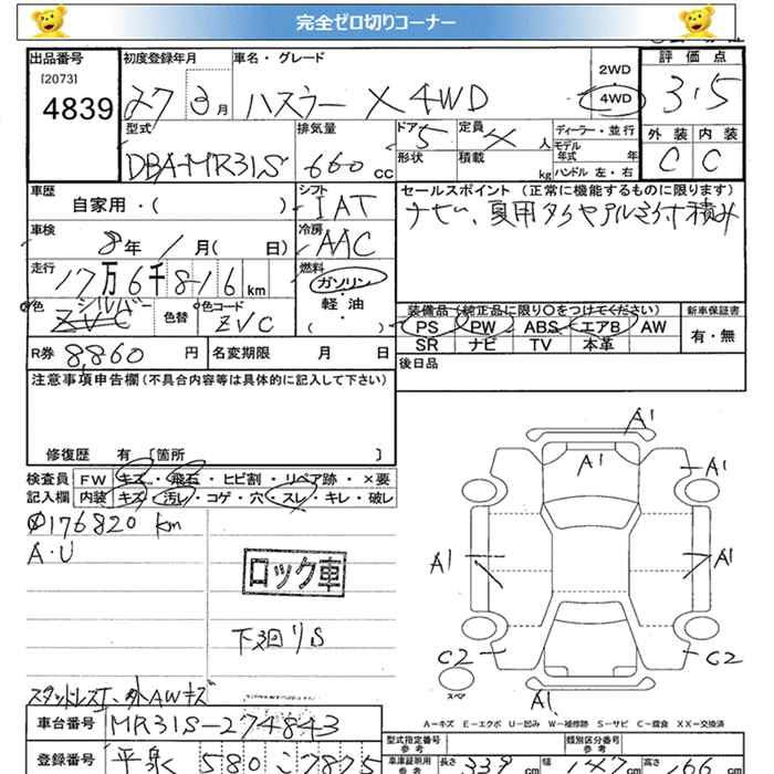 Аукционный лист SUZUKI HUSTLER 2015