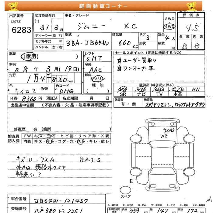 Аукционный лист SUZUKI JIMNY 2019
