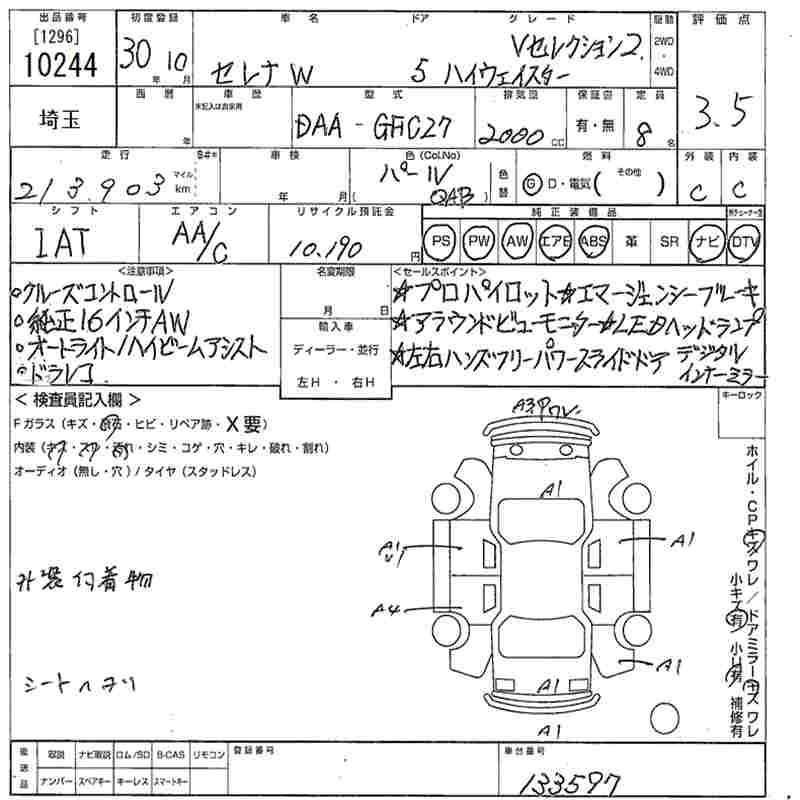 Аукционный лист NISSAN SERENA 2018